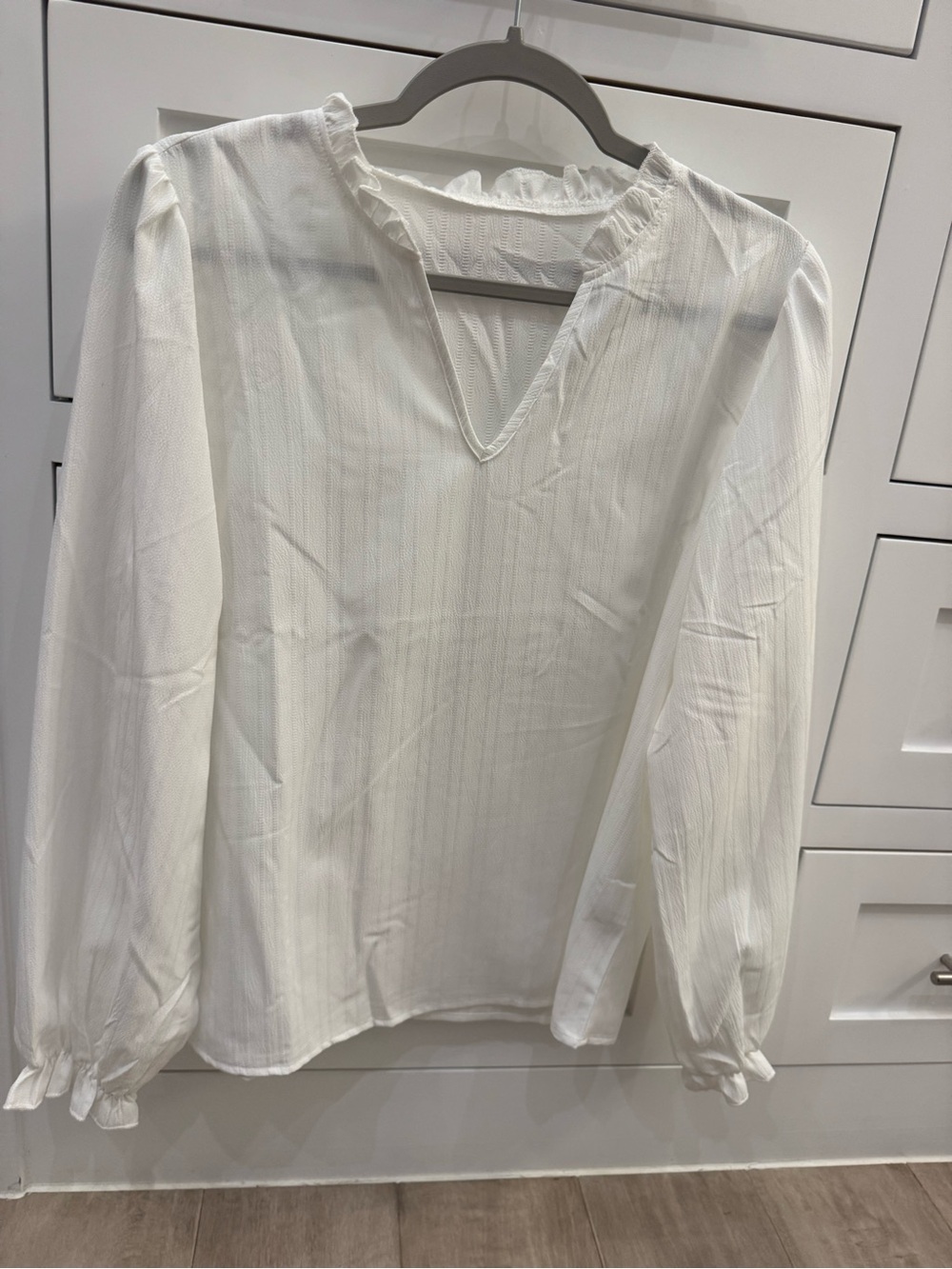 White Ruffle Long Sleeve Blouse